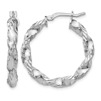 Leslie's Sterling Silver RH-plated Polished Twisted Hinged Hoop Earrings