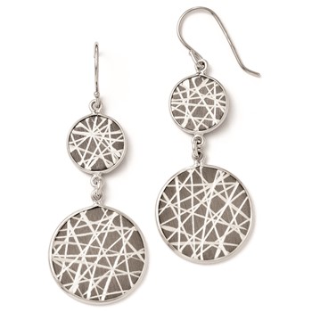 Leslie's SS Ruthenium-plated Laser Design Shepherd Hook Earrings