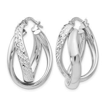 Leslie's Sterling Silver RH-plated Polished / Textured Fancy Hoop Earrings — alternate view
