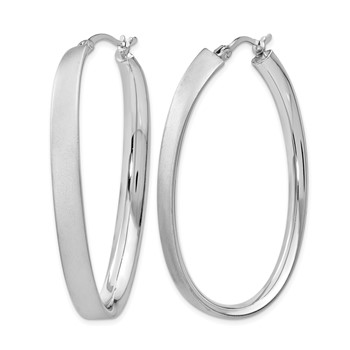Leslie's Sterling Silver Rhodium-plated Satin Oval Hoop Earrings — alternate view