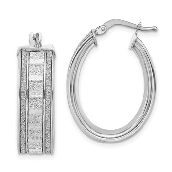 Leslie's Sterling Silver Polished Glitter Infused Oval Hoop Earrings
