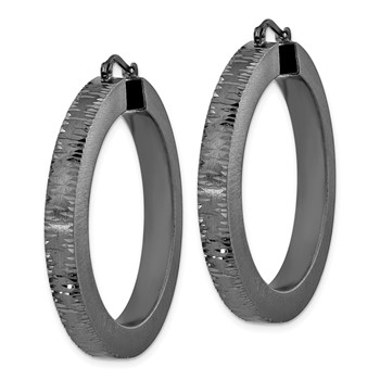 Leslie's Sterling Silver Black Ruthenium-plated Brushed & Diamond-cut Round Hoop Earrings — alternate view