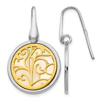 Leslie's Sterling Silver Gold-tone Mother of Pearl Dangle Earrings