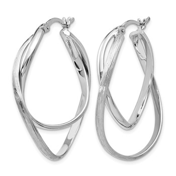 Leslie's Sterling Silver RH-plated Polished and Textured Hoop Earrings — alternate view
