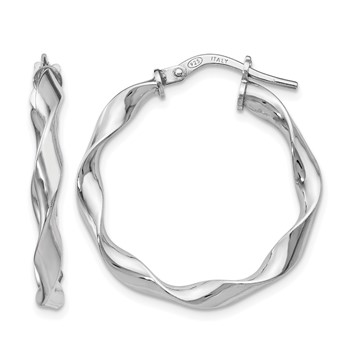 Leslie's Sterling Silver RH-plated Polished Twisted Hoop Earrings
