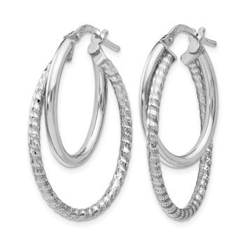 Leslie's Sterling Silver RH-plated Polished D/C Oval Hoop Earrings — alternate view
