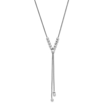 Leslie's Sterling Silver RH-plated Polish/Dia-cut Beads Adj. Necklace — alternate view