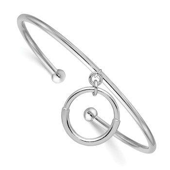 Leslie's Sterling Silver Rhod-plat Polished with Charm Cuff Bangle