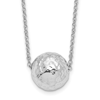 Leslie's Sterling Silver RH-plat Polish/Hammered w/2in ext. Necklace