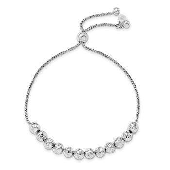 Leslie's Sterling Silver RH-plated Hammered Beaded Adj. Bracelet — alternate view