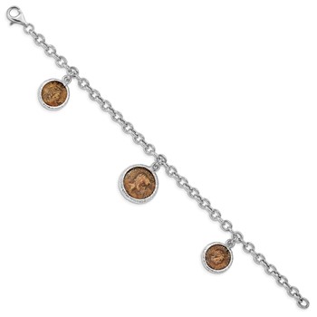 Leslie's Sterling Silver Rhodium-plated Bronze Roman Coin Bracelet — alternate view