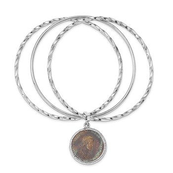 Leslie's Sterling Silver Rhodium-plated Bronze Roman Coin Bangle — alternate view