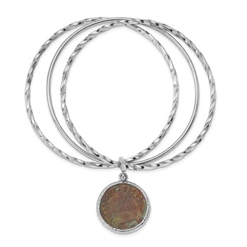 Leslie's Sterling Silver Rhodium-plated Bronze Roman Coin Bangle