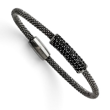 Leslie's SS & Ruthenium Plated Black CZ w/ Magnetic Clasp Bracelet
