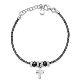 Leslie's Sterling Silver Rhod and Ruth-plated Cross w/ 1in ext Bracelet — alternate view