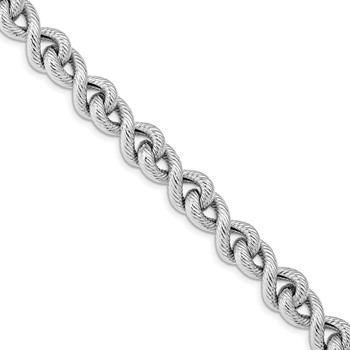 Leslie's Sterling Silver Rhodium-plated Textured w/ .5in ext. Bracelet