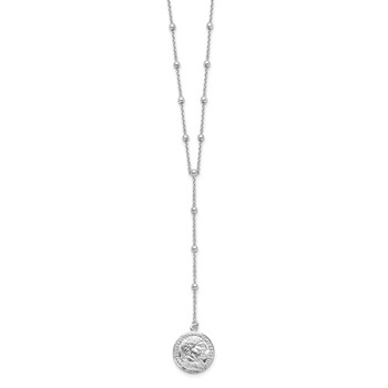 Leslie's Sterling Silver Rhod-plated Roman Coin Y-drop w/in ext. Necklace — alternate view