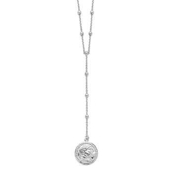 Leslie's Sterling Silver Rhod-plated Roman Coin Y-drop w/in ext. Necklace