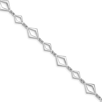 Leslie's Sterling Silver Rhodium-plated Polished w/ .75in ext Bracelet