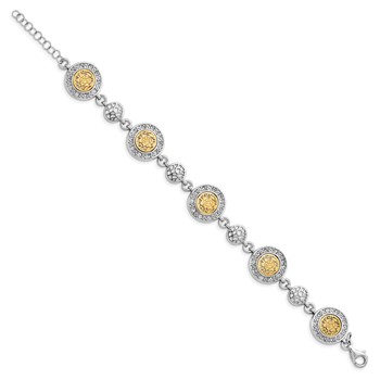 Leslie's Sterling Silver Rhod-plated Gold-tone w/1in ext. Crystal Bracelet — alternate view
