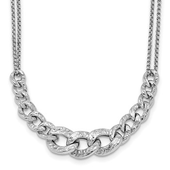 Leslie's Sterling Silver Rhod-pl Textured Link 2 strand w/ 2in ext Necklace