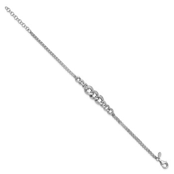 Leslie's Sterling Silver Rhod-pl Textured Link 2 strand w/ 1in ext Bracelet — alternate view