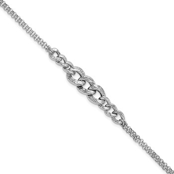 Leslie's Sterling Silver Rhod-pl Textured Link 2 strand w/ 1in ext Bracelet