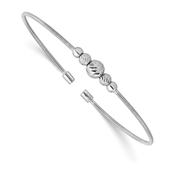 Leslie's Sterling Silver Rhodium-plated D/C Beaded Cuff Bangle