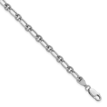 Leslie's Sterling Silver Rhod-plated Textured Fancy Link Bracelet