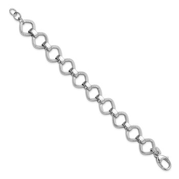 Leslie's Sterling Silver Rhod-plated Polished Texture w .5in ext Bracelet — alternate view
