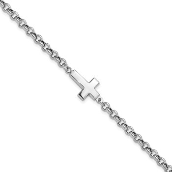 Leslie's Sterling Silver Rhodium-plated Cross Rolo Bracelet