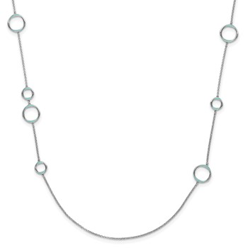 Leslie's Sterling Silver Rhodium-plated Aqua Enameled Necklace