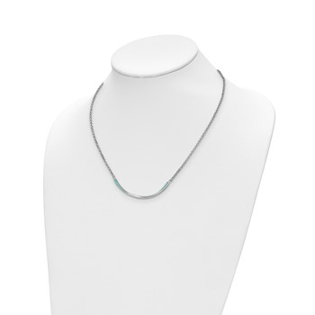 Leslie's Sterling Silver Rhodium-pl Aqua Enameled w/1.5in ext. Necklace — alternate view