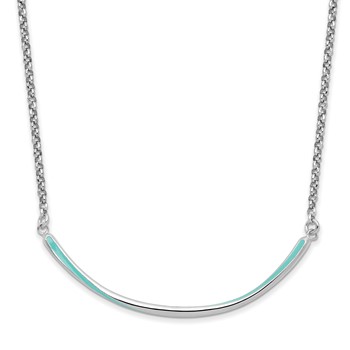 Leslie's Sterling Silver Rhodium-pl Aqua Enameled w/1.5in ext. Necklace