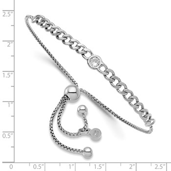 Leslie's Sterling Silver Rhodium-plated Polished CZ Bolo Bracelet — alternate view