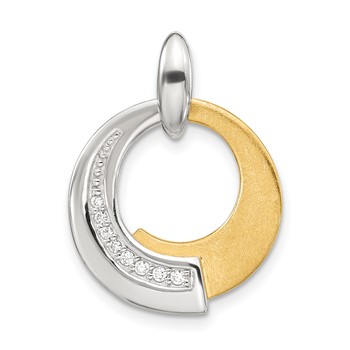 Leslie's Sterling Silver Rh-p and Gold-plated CZ Brushed Pendant
