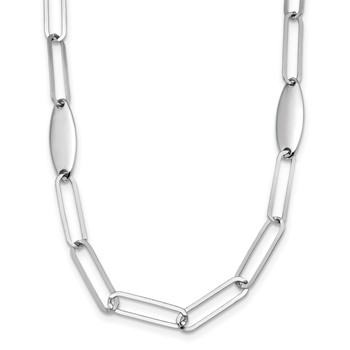 Leslie's Sterling Silver Rhodium-plated Polished Flat Oval Link Necklace