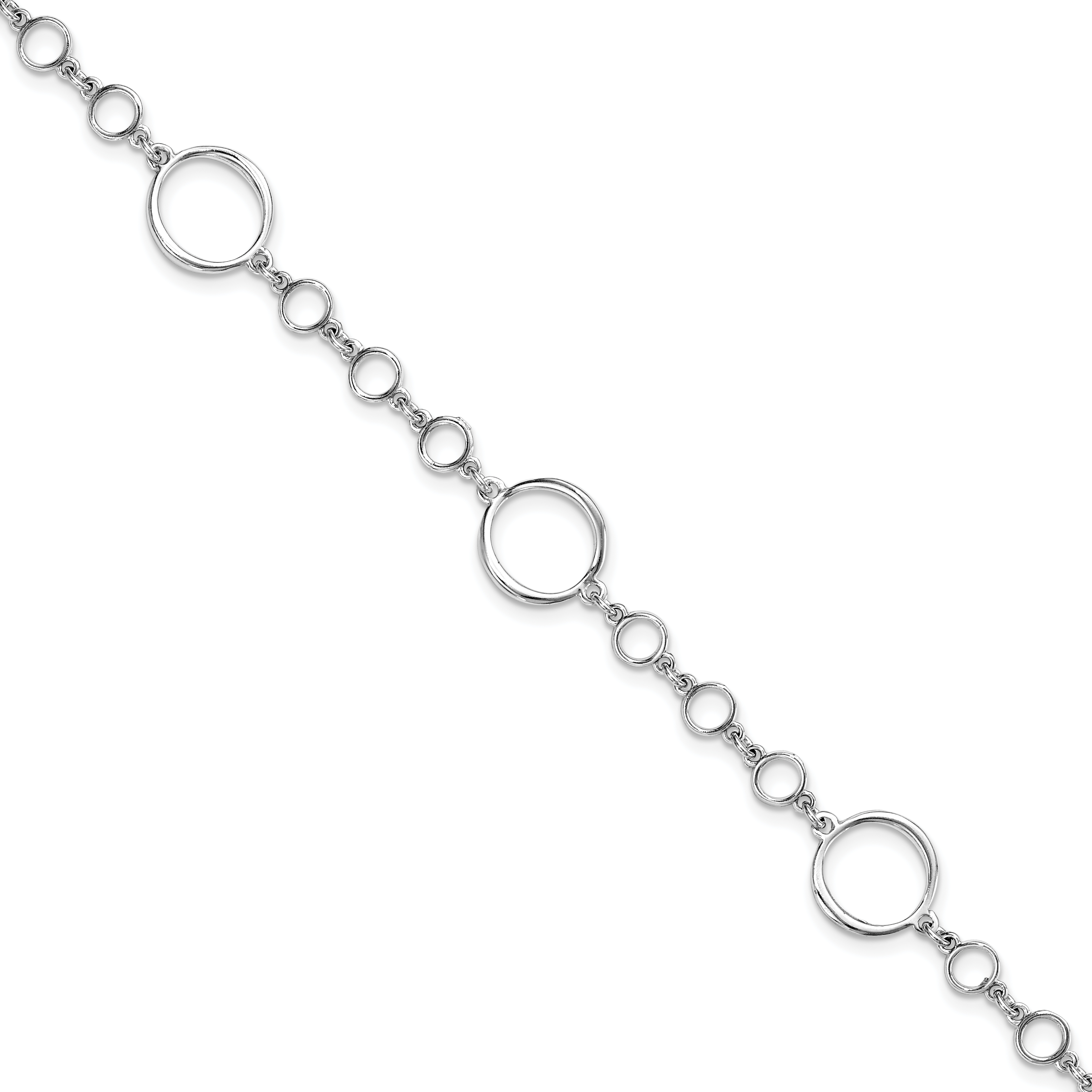 Leslie's Sterling Silver Rhodium-plated Polished Link w/ 1in ext. Bracelet