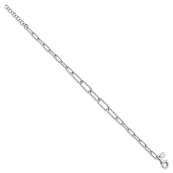 Leslie's Sterling Silver RH-plated Dia-cut Link w/1in ext. Bracelet — alternate view