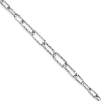Leslie's Sterling Silver RH-plated Dia-cut Link w/1in ext. Bracelet