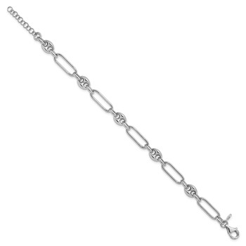 Leslie's Sterling Silver RH-plated Polished with 1in. ext Link Bracelet — alternate view
