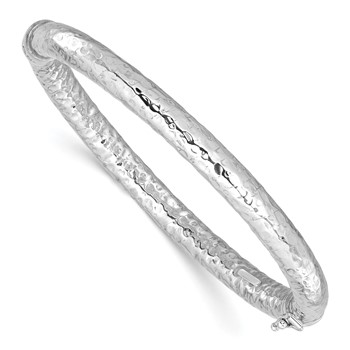 Leslie's Sterling Silver Rhodium-plated Polished Hammered Bangle