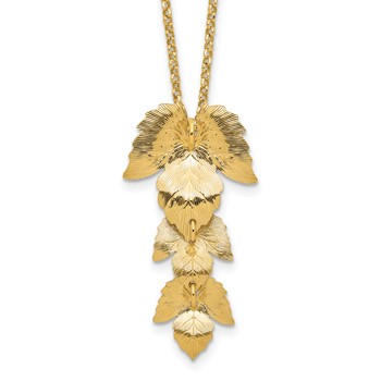 Leslie's Sterling Silver Gold-plated Etched Leaves with 2in. ext. Necklace