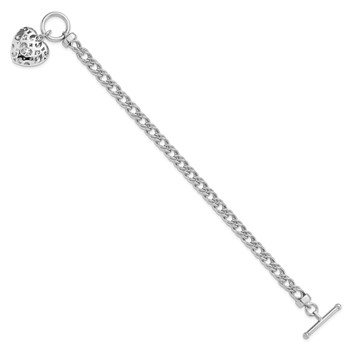 Leslie's Sterling Silver Rh-plated Polished with Heart Charm Bracelet — alternate view