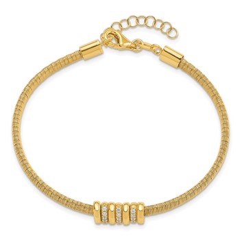 Leslie's Sterling Silver Gold-tone CZ w/1in Safety Chain Flex Bangle — alternate view