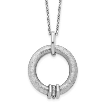 Leslie's Sterling Silver RH-plt Polished and Brushed CZ w/2in. ext Necklace