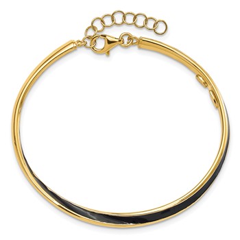 Leslie's Sterling Silver Gold-tone Blk Enamel w/1in ext Chain Bangle — alternate view