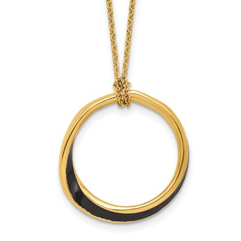 Leslie's Sterling Silver Gold-tone and Black Enamel  with 2in. ext Necklace