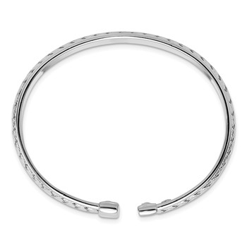 Sterling Silver Rhodium-plated Polished and Textured Cuff Bangle — alternate view