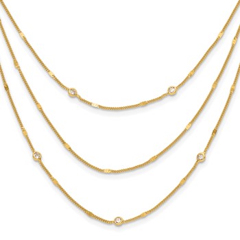 Leslie's Sterling Silver Gold-tone CZ Layered with 1.5in ext. Necklace
